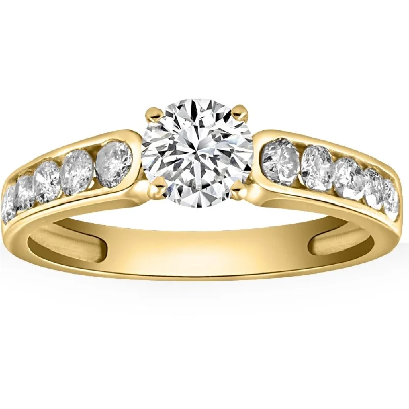 Women’s affordable diamond engagement rings-1 Ct Diamond Engagement Ring With Channel Set Accents in 10k Yellow Gold