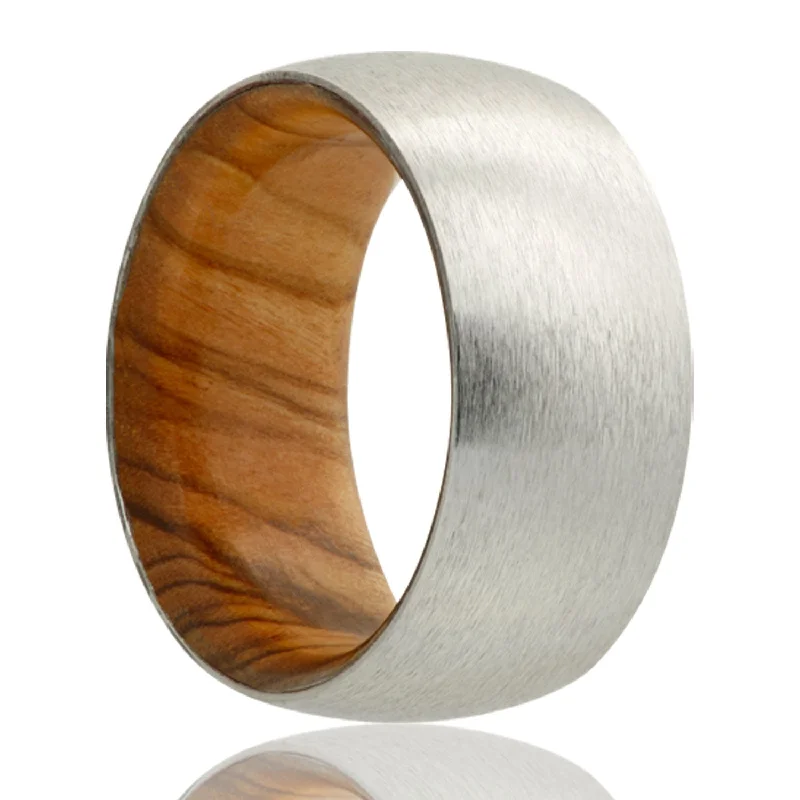 Women’s diamond accent rings-Domed Cobalt Wedding Band with Olive Wood Center