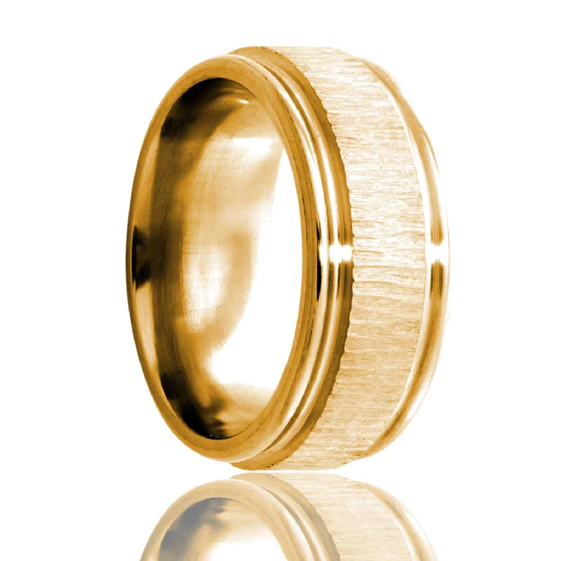 Diamond rings for women-Treebark Grooved 14k Gold Wedding Band