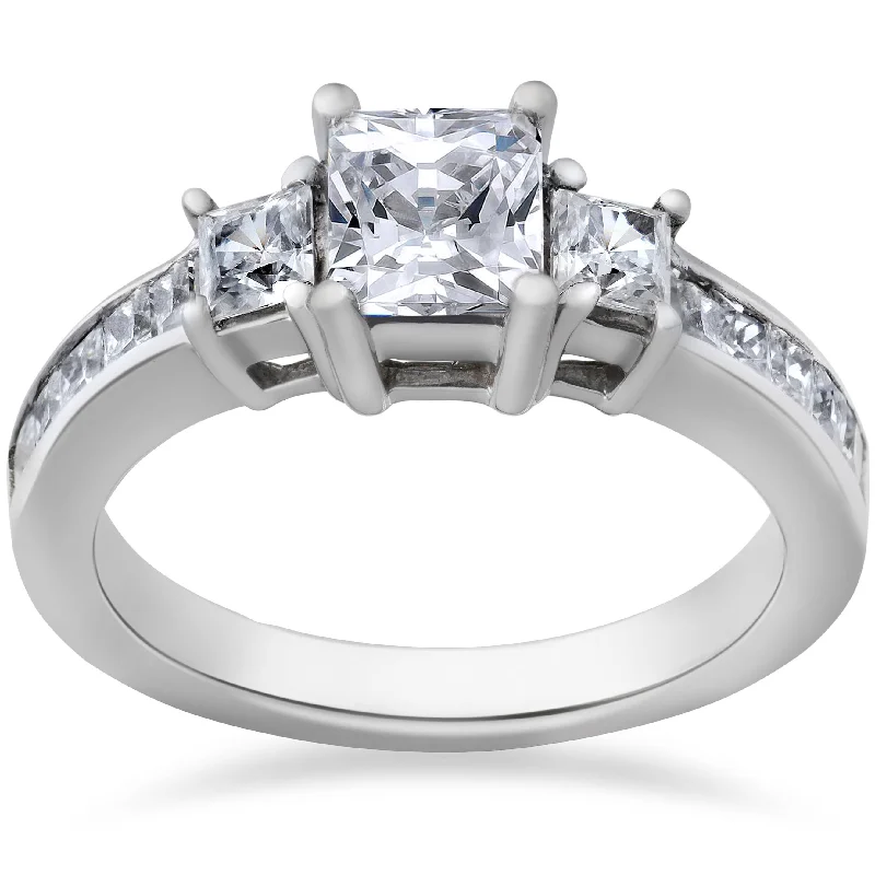 Women’s three-stone engagement rings-Princess Cut Diamond Engagement Ring 3-Stone 1 1/2ct 14k White Gold