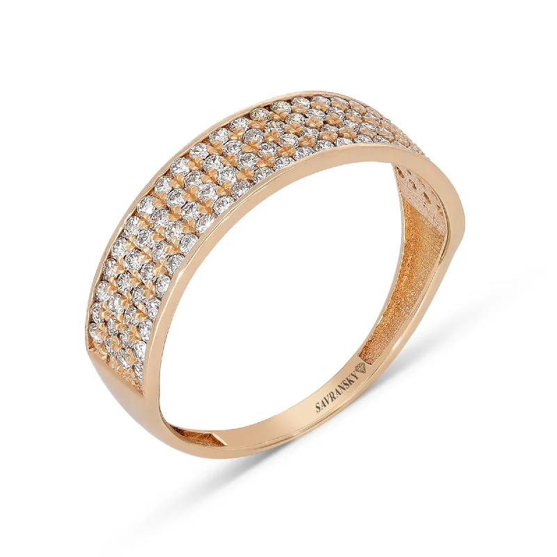 Women’s pave engagement rings-Rose Gold Pave Lined Diamond Band Ring