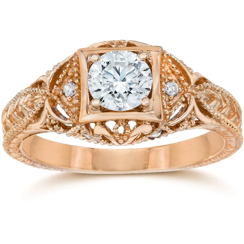 Women’s ring with diamond accents-Emery 5/8 Ct Vintage Diamond Antique Engagement 14K Rose Gold