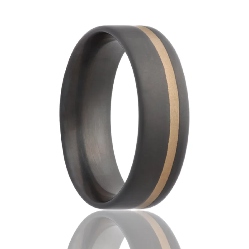 Women’s simple gold rings-14k Yellow Gold Inlay Sandblasted Zirconium Wedding Band