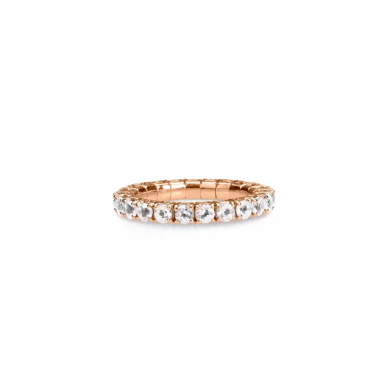 Women’s brilliant-cut engagement rings-18K Gold Stretch Round White Diamond Eternity Rings, Lab Grown