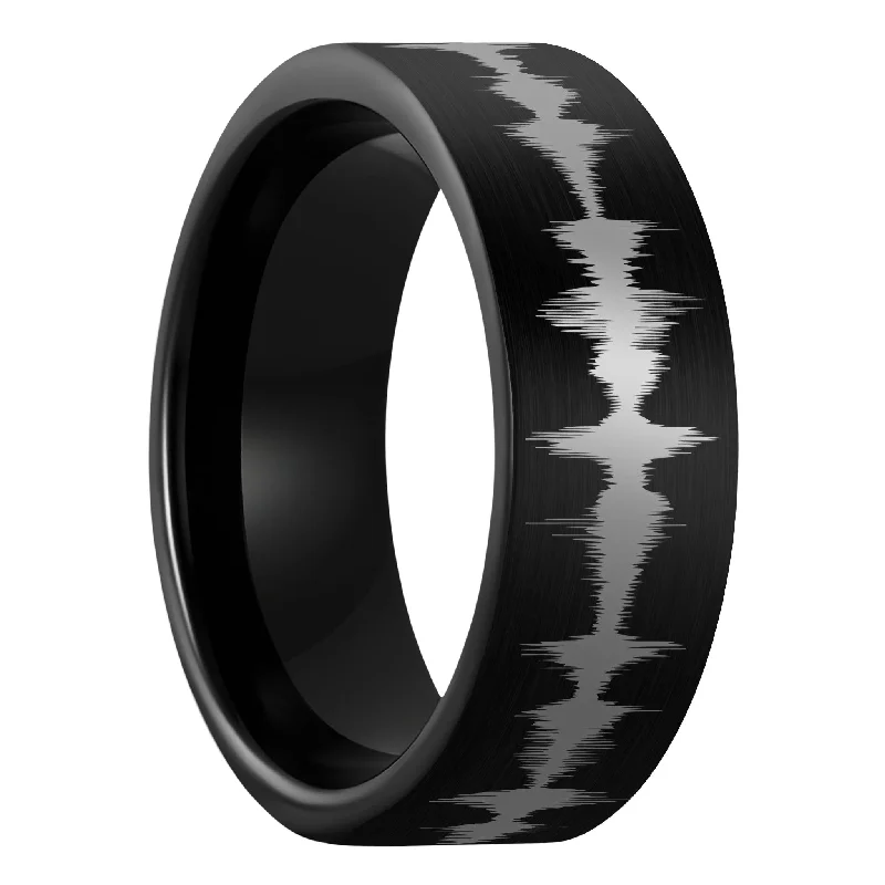 Women’s silver statement rings-Custom Soundwave Brushed Black Tungsten Men's Ring