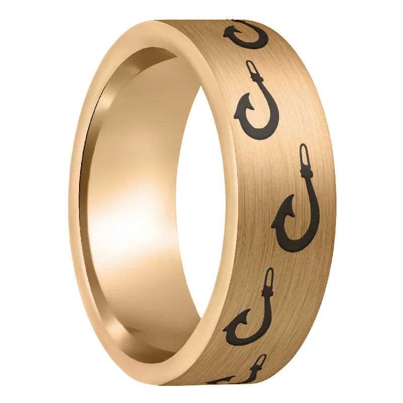 Women’s turquoise rings-Polynesian Fishing Hook Brushed Rose Gold Tungsten Men's Wedding Band