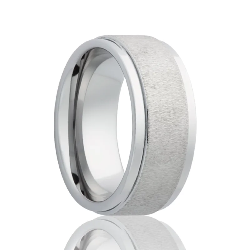 Women’s bridal rings-Textured Finish Tungsten Wedding Band with Stepped Edges