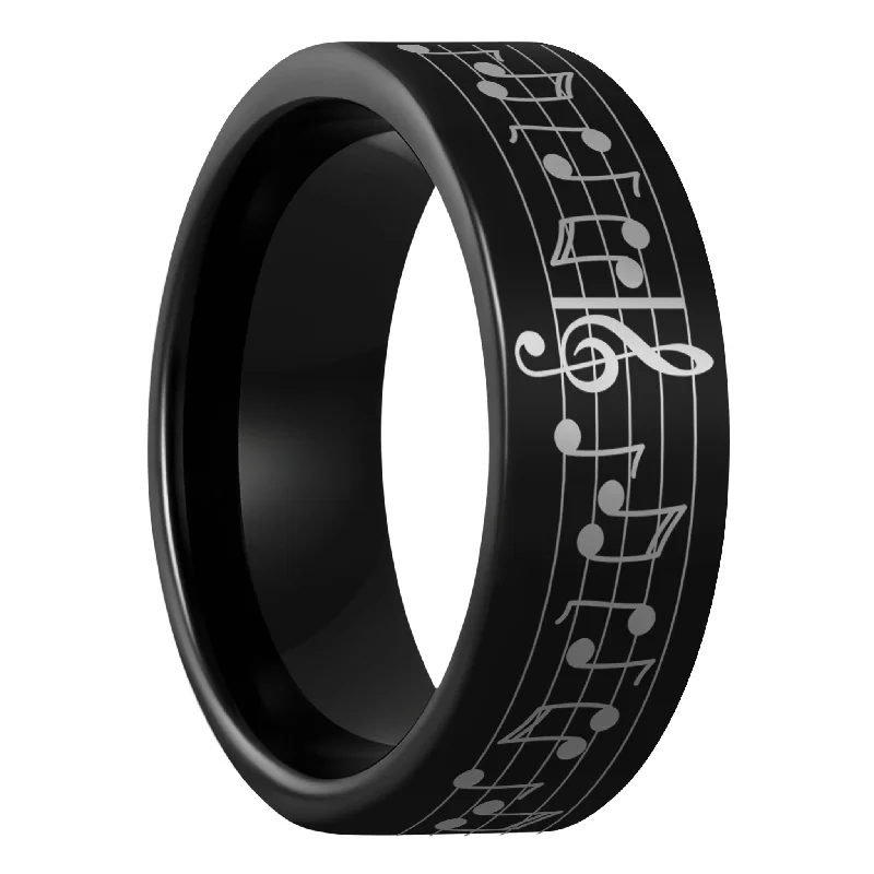 Women’s personalized name rings-Custom Song Music Notes Black Tungsten Men's Ring