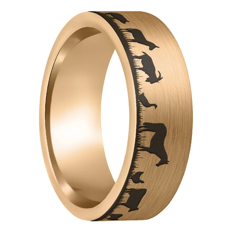 Women’s rings with sapphire stones-Farm Animals Brushed Rose Gold Tungsten Men's Wedding Band