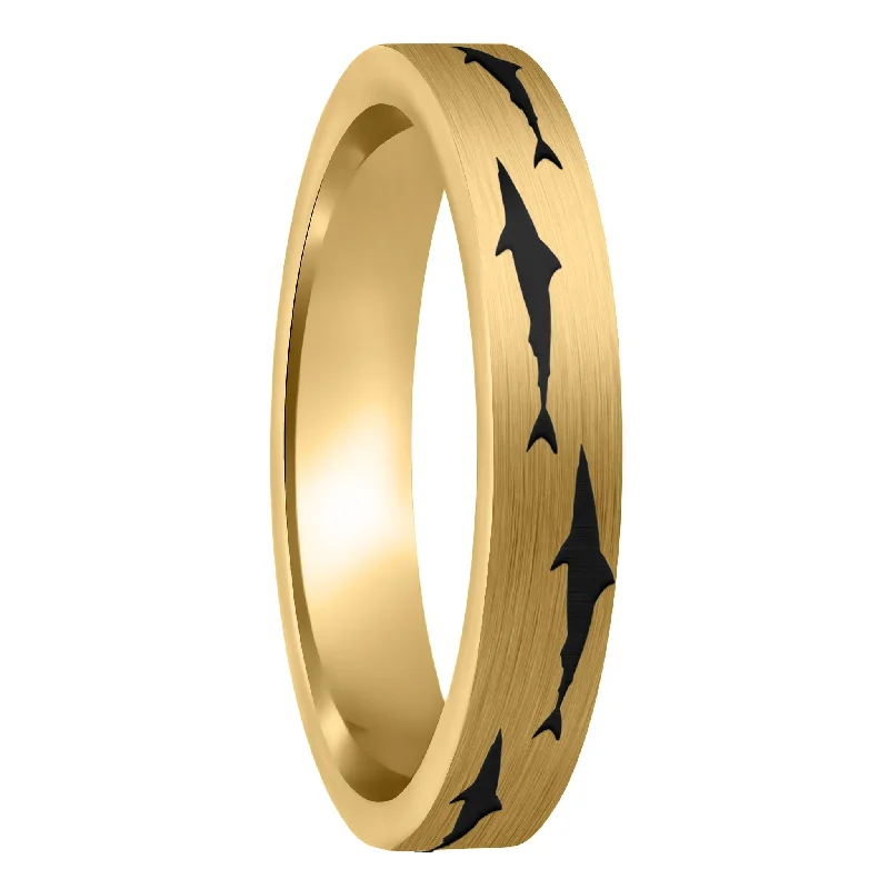 Women’s birthstone rings-Shark Brushed Gold Tungsten Women's Wedding Band