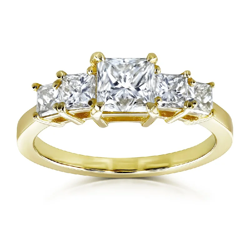 Women’s unique engagement rings-Annello by Kobelli EGL Certified 14k Yellow Gold 1 7/8ct TDW Five Stone Diamond Engagement Ring (H, VS2)