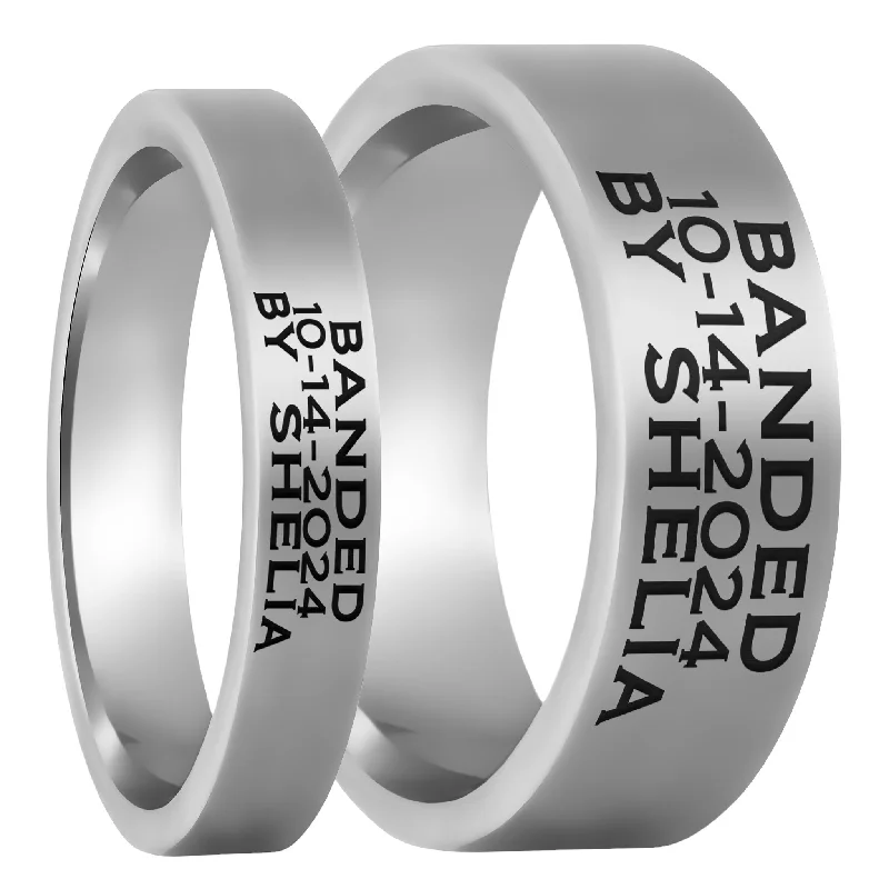 Women’s rings with diamonds-Duck Band Custom Engraved Tungsten Couple's Matching Ring Set