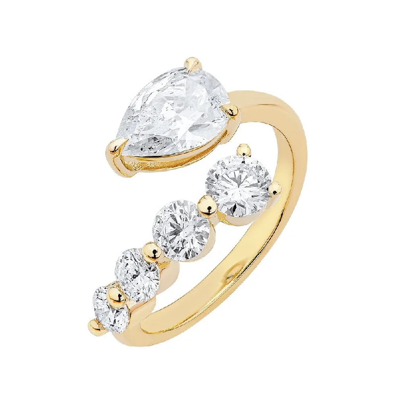 Women’s modern diamond engagement rings-14K & 18K Pear and Round Diamond Wrap Around Ring