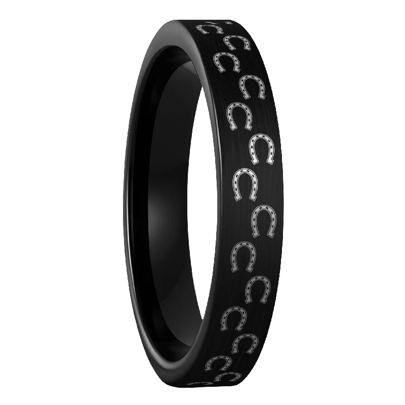 Women’s wedding rings-Horseshoes Brushed Black Tungsten Women's Wedding Band