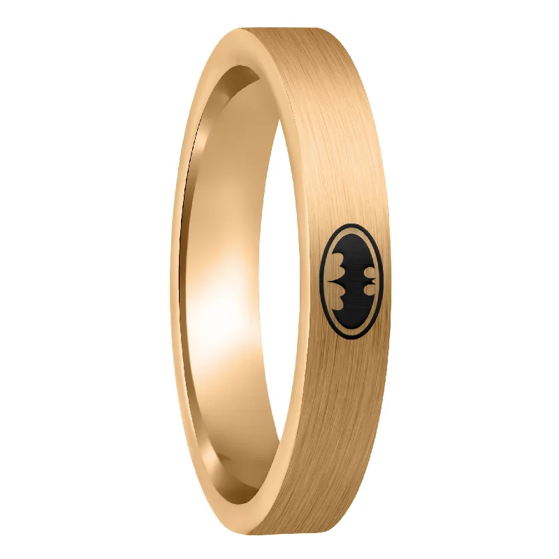 Women’s halo diamond rings-Batman Brushed Rose Gold Tungsten Women's Wedding Band