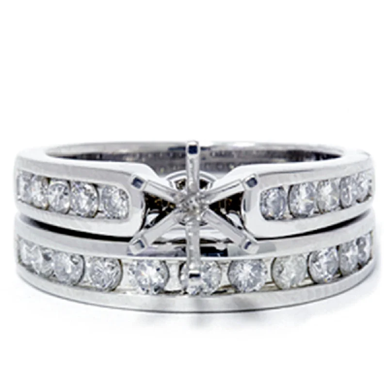 Women’s vintage engagement rings-1ct Diamond Engagement Matching Wedding Ring Setting 14K White Gold