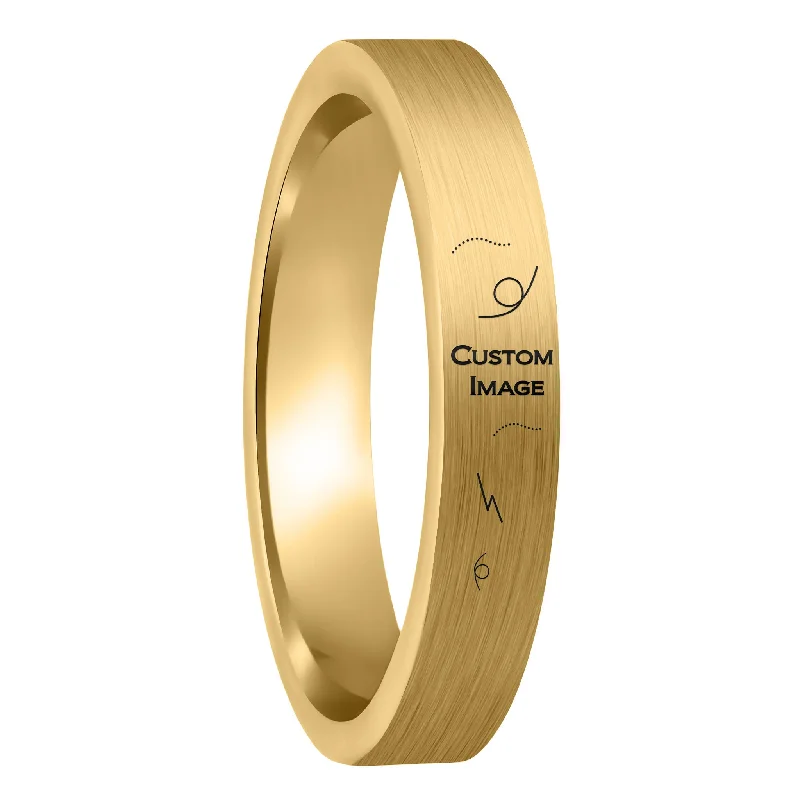 Women’s engagement rings with sapphires-Custom Image Engraved Brushed Gold Tungsten Women's Ring