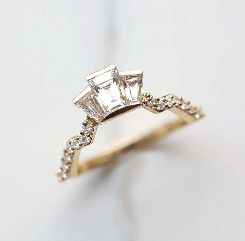 Women’s vintage gold engagement rings-Unique diamond matching band, Baguette diamond ring to fit