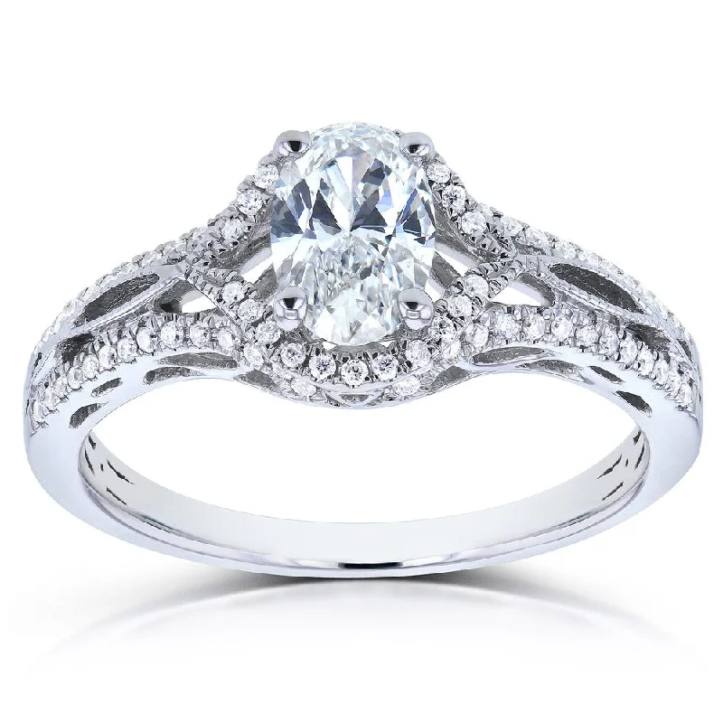 Women’s marquise engagement rings-Annello by Kobelli Oval 7/8ct TDW Certified Diamond Engagement Ring 14k White Gold