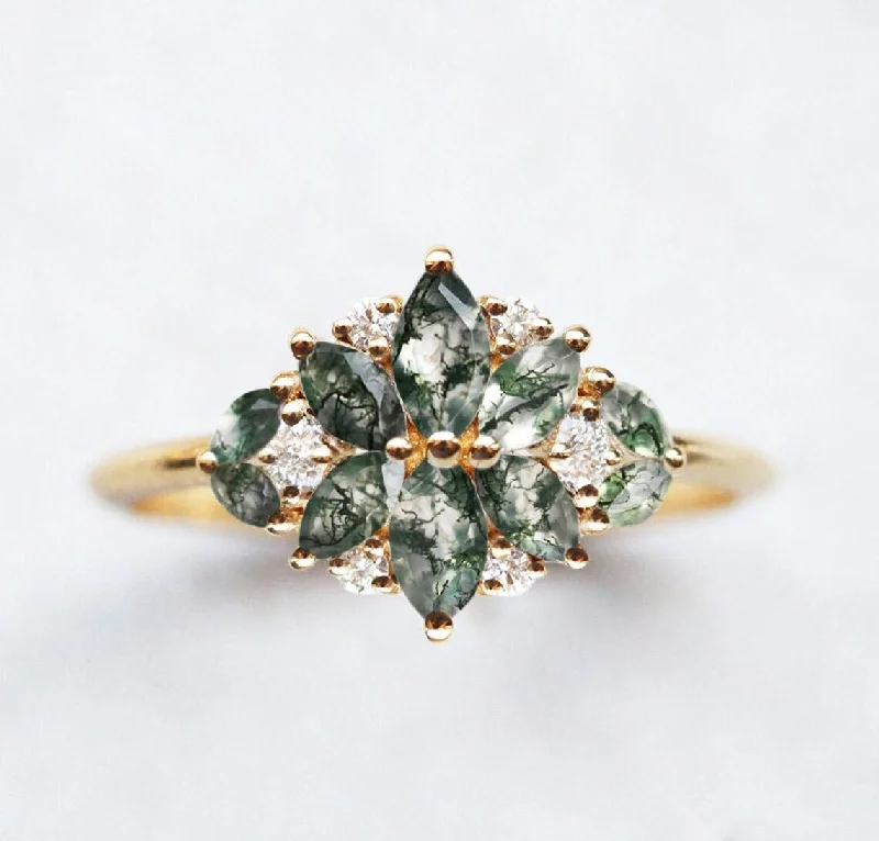 Women’s emerald-cut engagement rings-Beatrice Moss Agate and Diamond Cluster Ring