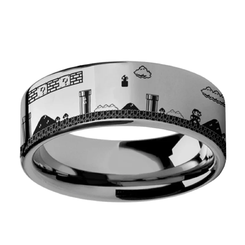 Women’s turquoise rings-Super Mario Bros Tungsten Men's Wedding Band