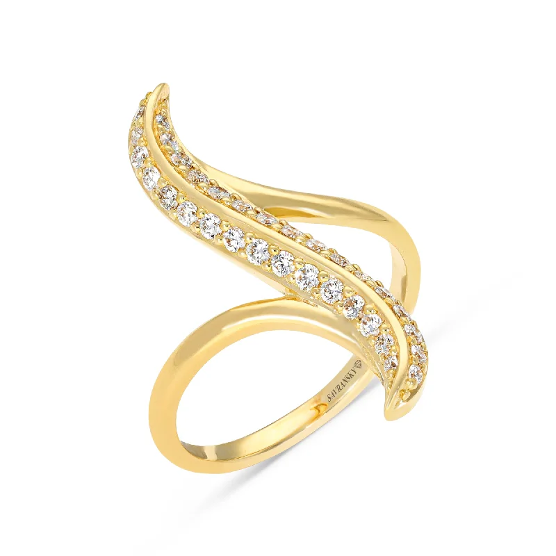 Women’s custom engagement rings-Yellow Gold Diamond Pave Curved Bypass Ring