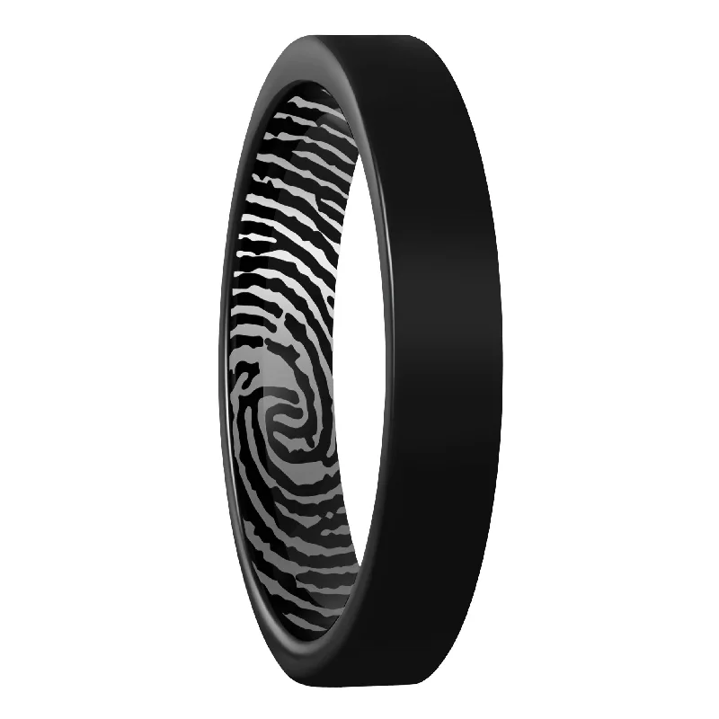 Women’s rings with sapphire stones-Custom Inside Fingerprint Black Tungsten Women's Ring