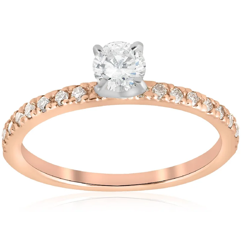 Women’s antique style engagement rings-1/2ct Diamond Engagement Ring 14K Rose Gold