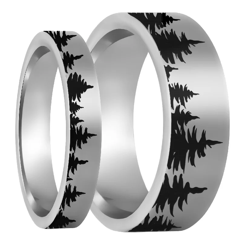 Women’s small rings-Treeline Tungsten Couple's Matching Wedding Band Set