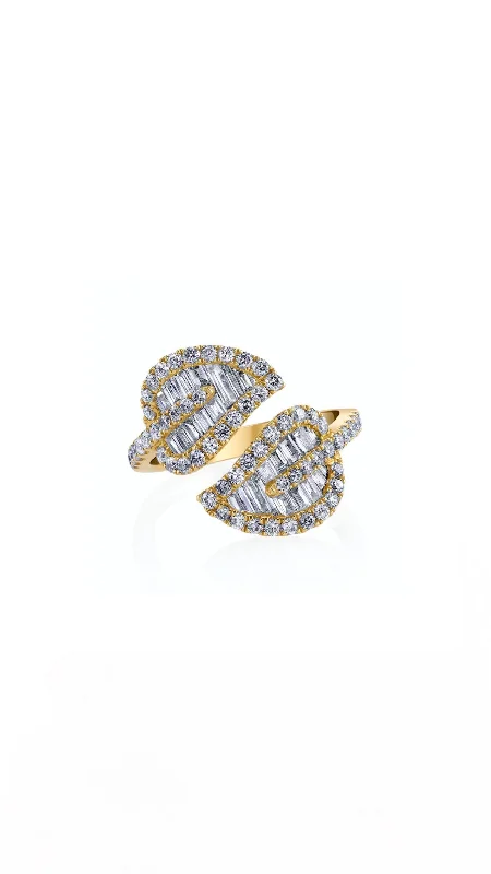 Women’s art deco-inspired engagement rings-Medium Leaf Diamond Ring in Yellow Gold