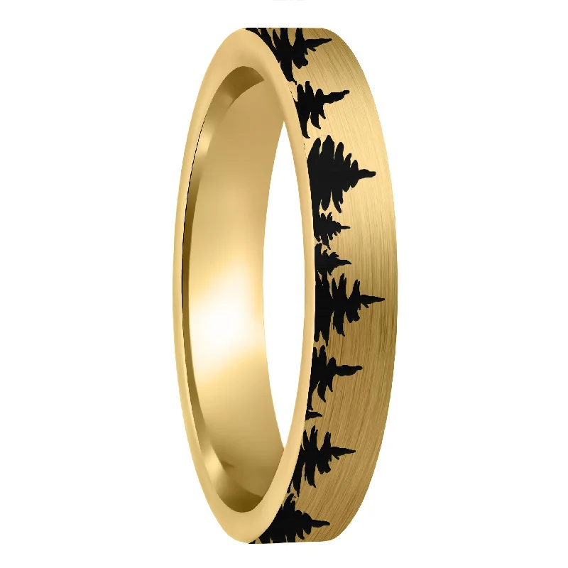 Women’s rings with sapphire stones-Treeline Brushed Gold Tungsten Women's Wedding Band