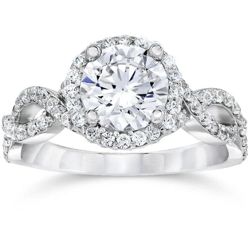 Women’s unique gemstone engagement rings-2.25CT Halo Infinity Diamond Engagement Ring 14K White Gold