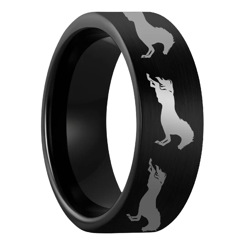 Women’s personalized name rings-Galloping Horses Brushed Black Tungsten Men's Wedding Band