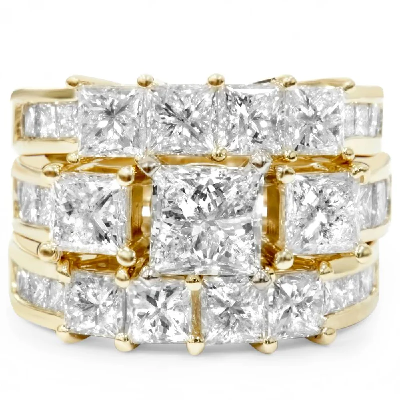 Women’s pear-shaped engagement rings-4 1/3ct Princess Cut Enhanced Diamond Engagement Guard Ring Set 14K Yellow Gold