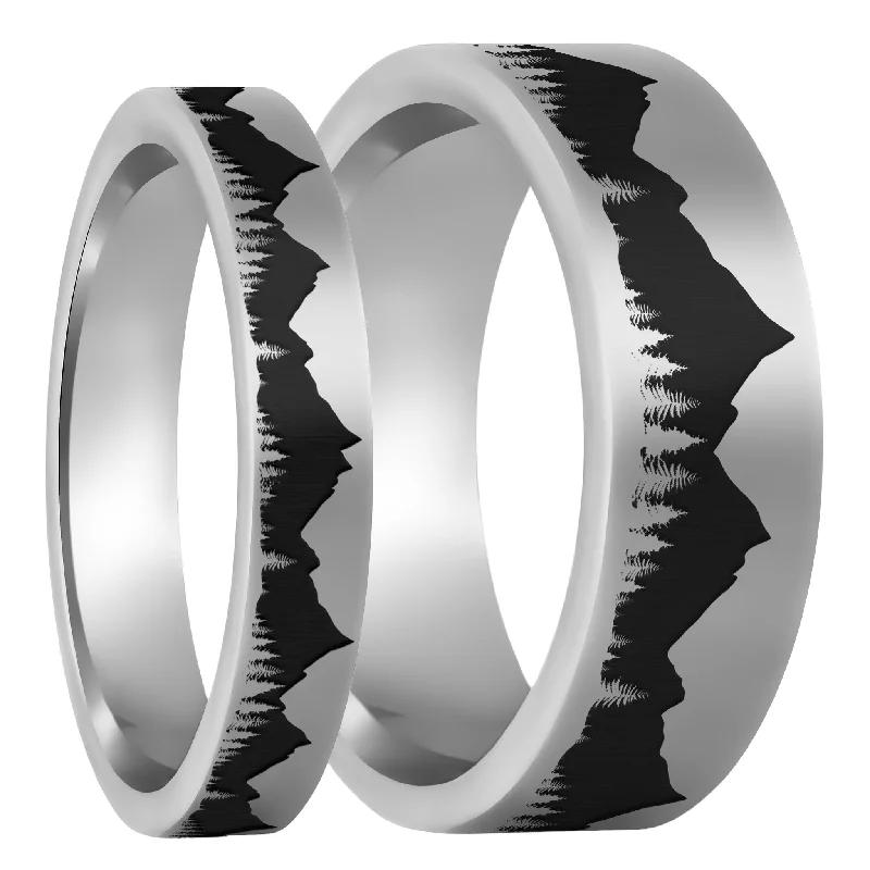 Women’s chunky rings-Treeline Mountains Tungsten Couple's Matching Wedding Band Set