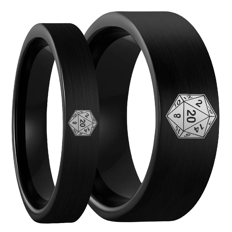 Women’s fashion rings-D20 Brushed Black Tungsten Couple's Matching Wedding Band Set