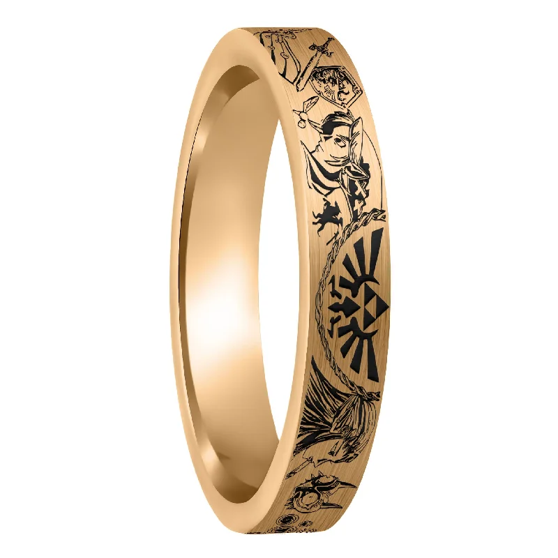 Women’s casual rings-Legend of Zelda Brushed Rose Gold Tungsten Women's Wedding Band