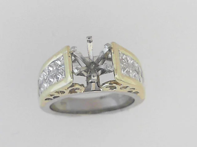 Women’s custom engagement rings-18k White and Yellow Gold Diamond Semi Mount Ring