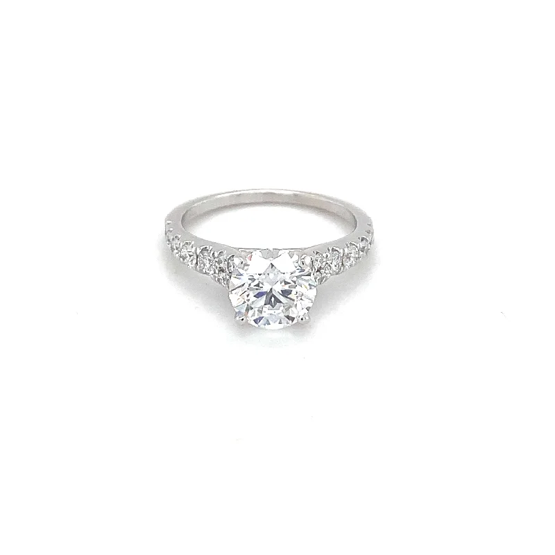 Women’s vintage-inspired gemstone engagement rings-14k White Gold Diamond Semi Mount Ring