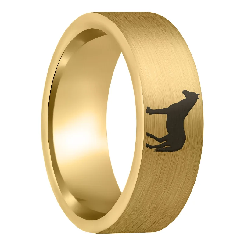 Women’s pearl rings-Horse Brushed Gold Tungsten Men's Wedding Band