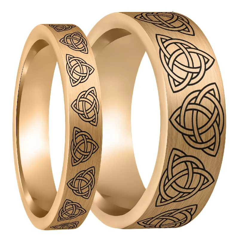 Women’s rings with emerald stones-Celtic Trinity Knot Brushed Rose Gold Tungsten Couple's Matching Wedding Band Set