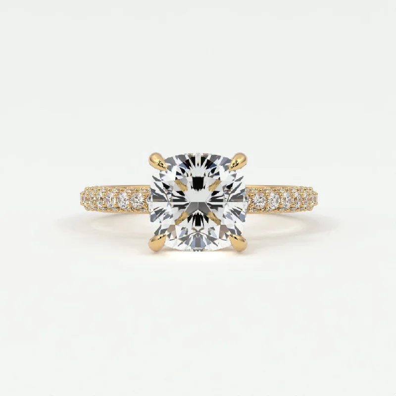 Women’s vintage engagement rings-Cushion Cut Pave Diamond Hidden Halo Triple Row Band