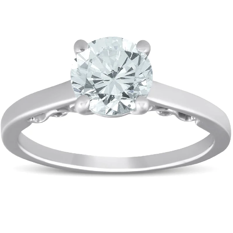 Women’s intricate engagement rings-1 1/2 Ct Diamond & CZ Engagement Ring 14k White Gold