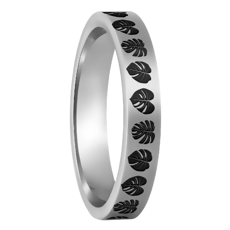 Women’s rings with colored stones-Monsterra Leaves Tungsten Women's Wedding Band