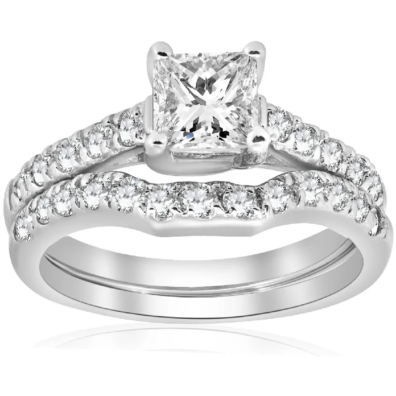 Women’s alternative engagement rings-1 1/2ct Enhanced Princess Cut Diamond Engagement Ring Matching Wedding Band Set