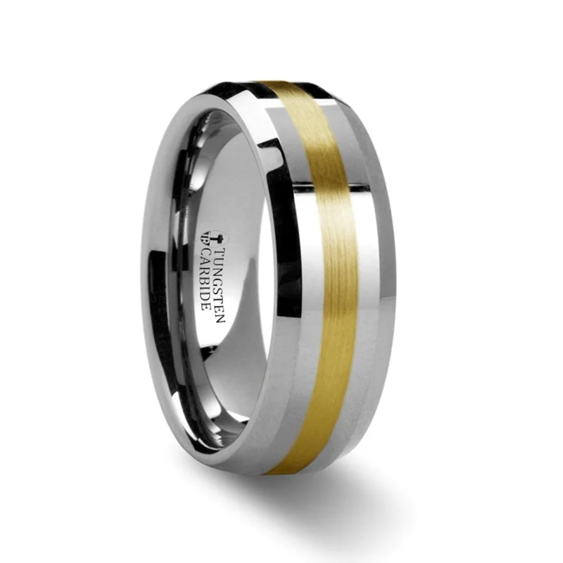 Women’s wedding band rings-14k Yellow Gold Inlay Tungsten Men's Wedding Band