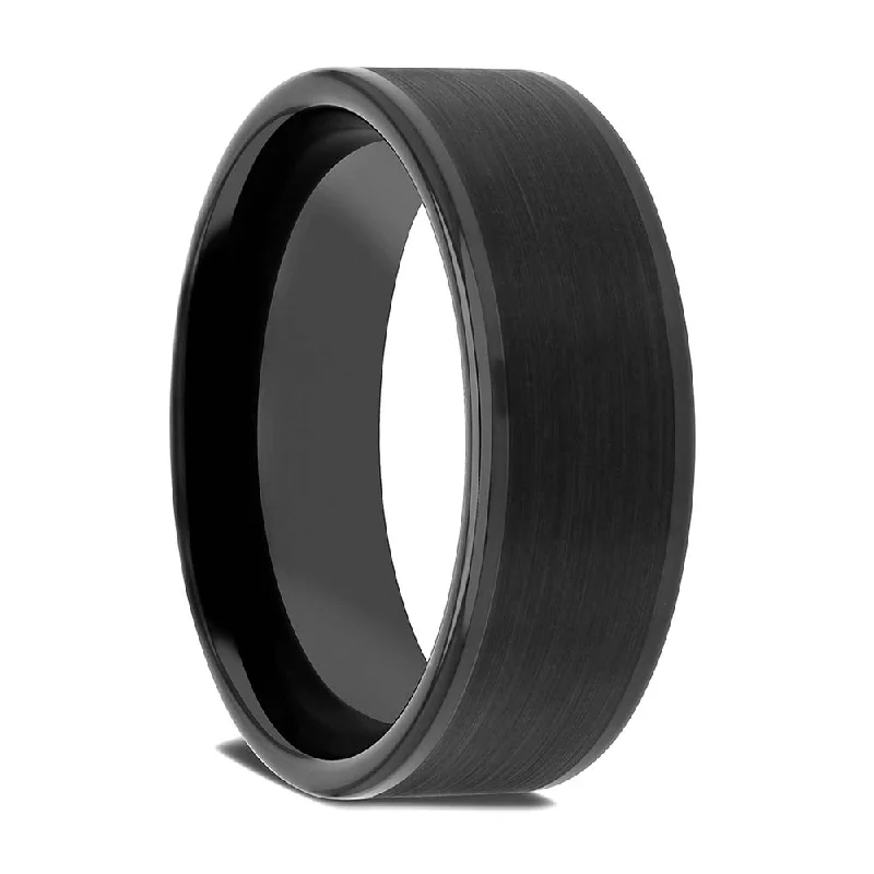 Women’s stackable silver rings-Brushed Center Black Tungsten Men's Wedding Band