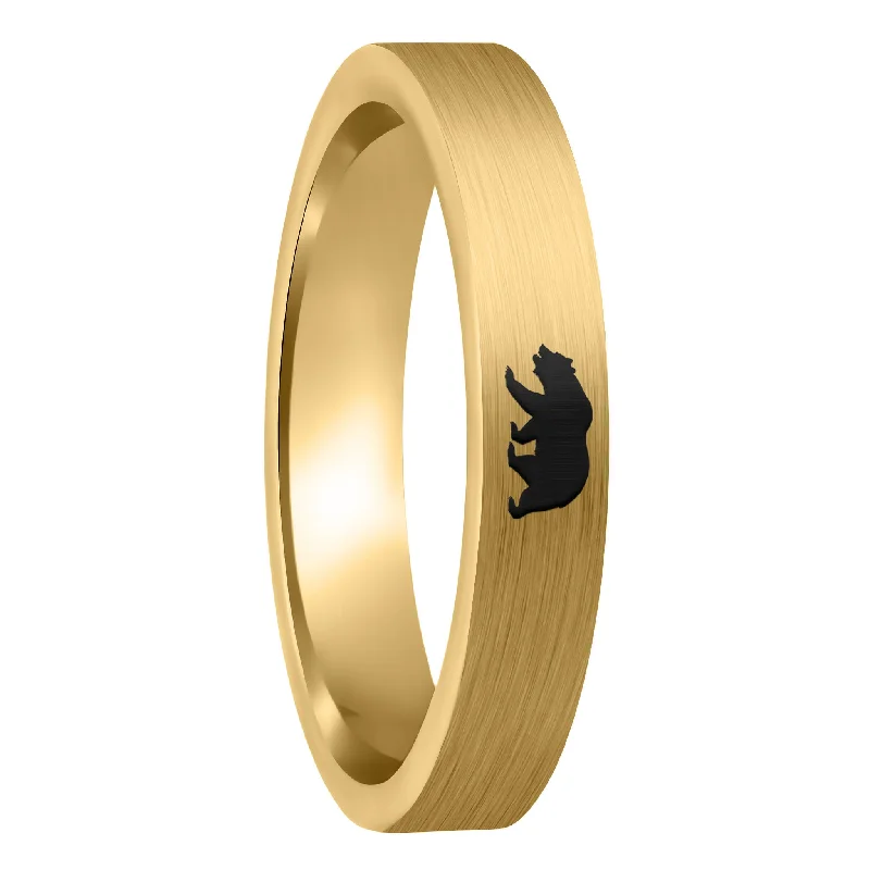 Women’s large statement rings-Bear Brushed Gold Tungsten Women's Wedding Band