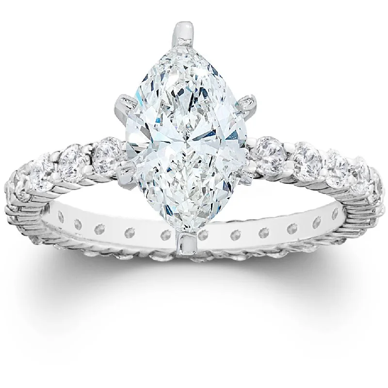 Women’s luxury diamond engagement rings-2 1/2ct Marquise Enhanced Diamond Engagement Eternity Ring 14K White Gold