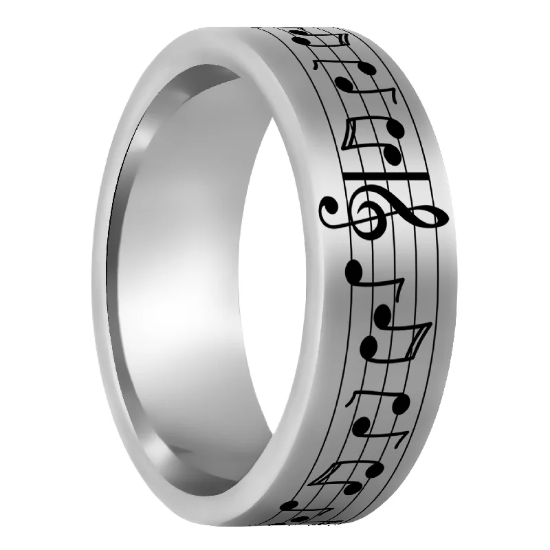 Women’s opal rings-Custom Song Music Notes Tungsten Men's Ring